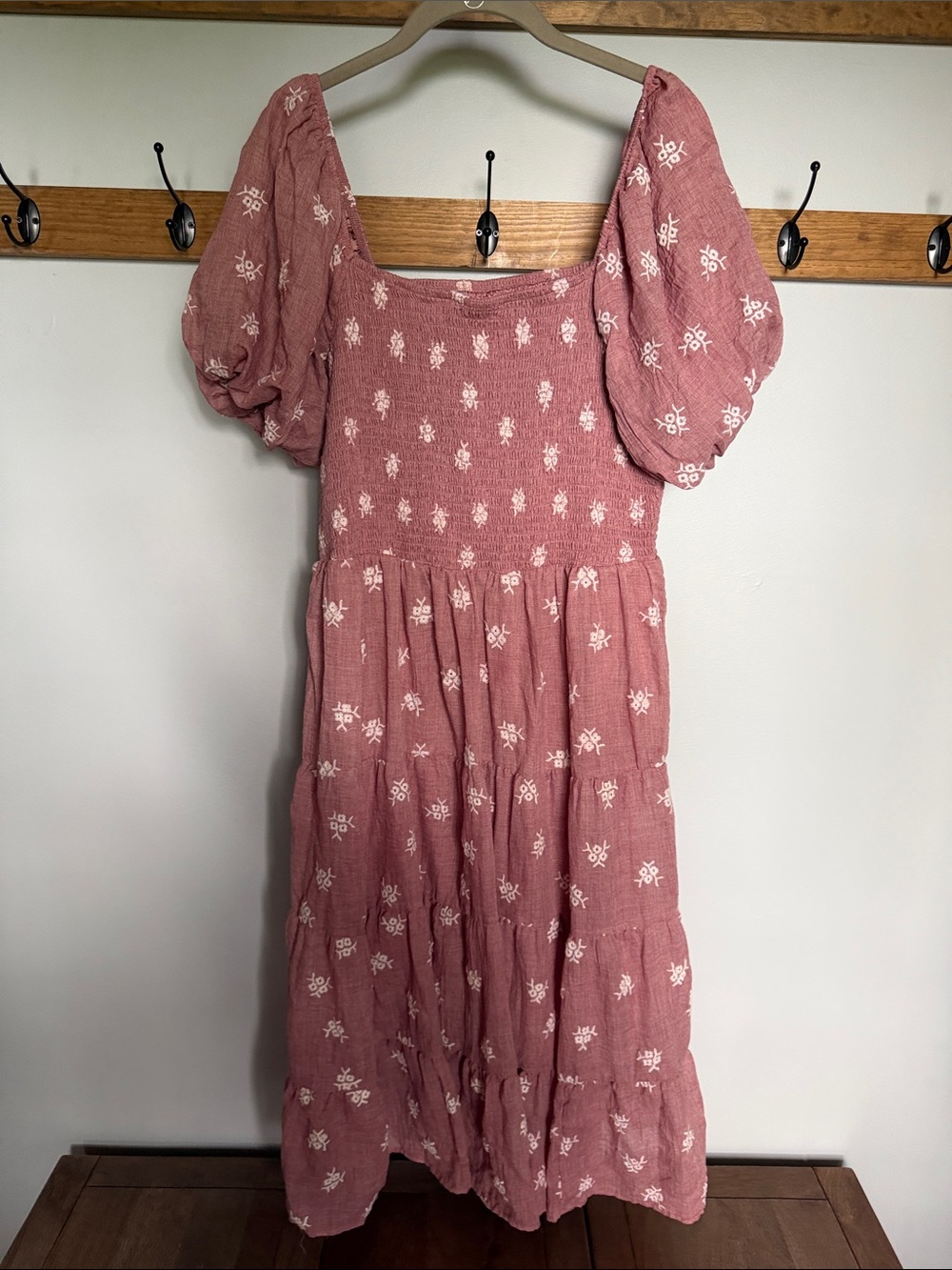 Maurices Dusty Rose Smocked Puff-Sleeve Midi Dress